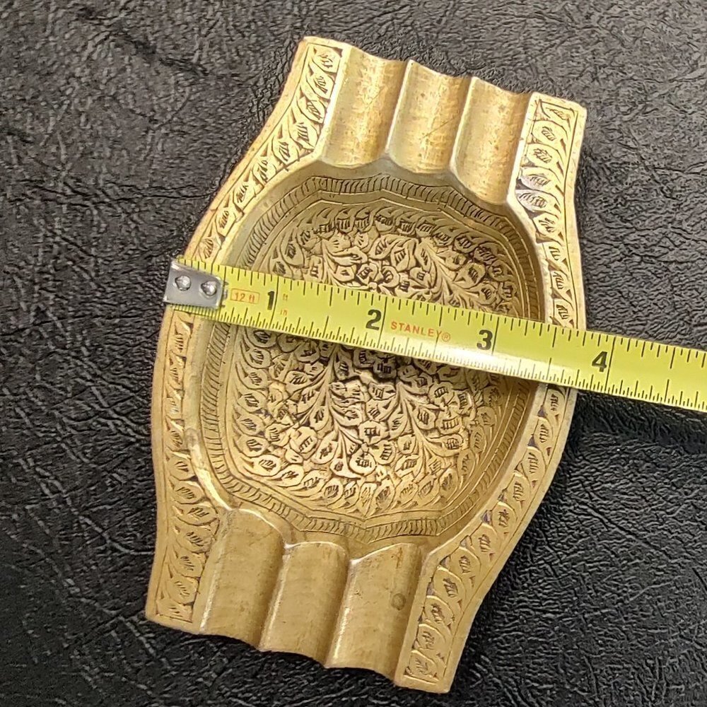 Vintage Solid Brass Floral Ashtray Cigar Cigarette - Picture 6 of 6